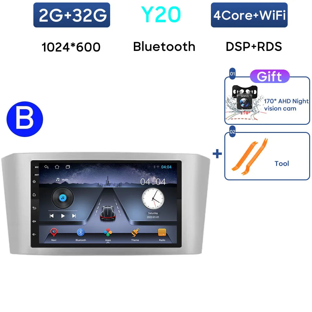 Car Radio Android 13 For Toyota Avensis T25 2002-2008 Carplay Navigation GPS Stereo Android Auto Screen No 2din DVD 5G Wifi Head