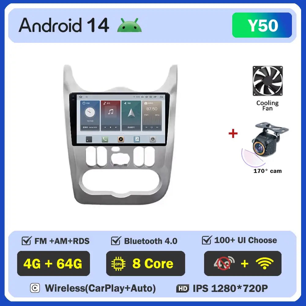 2Din 4G Android 14 Car Radio Multimedia Video Player For Renault Logan 1 Sandero 2009 - 2015 Dacia Duster GPS Carplay Navigation