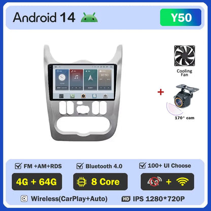 2Din 4G Android 14 Car Radio Multimedia Video Player For Renault Logan 1 Sandero 2009 - 2015 Dacia Duster GPS Carplay Navigation