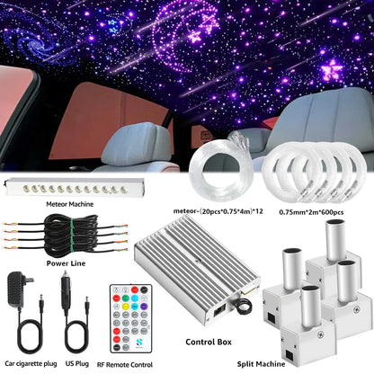 16W 4-Head Starry Sky Lamp Split Machine 840Pcs Fiber Optic RGBW Meteor Headliner Car Roof Starlight  APP/RF Remote Music Mode