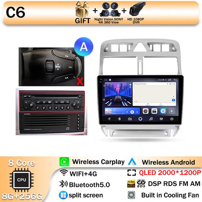 Carplay 2din Android 14 Car Radio Multimedia Gps Navigation For Peugeot 307 307CC 307SW 2002-2013 Stereo 2 DIN 4G WIFI Head Unit