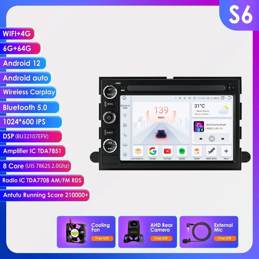 Hizpo Android 13 2 Din GPS Multimedia Player For  Ford 500 F150 Explorer Edge Escape Sport Lincoln Expedition Mustang Car Radio