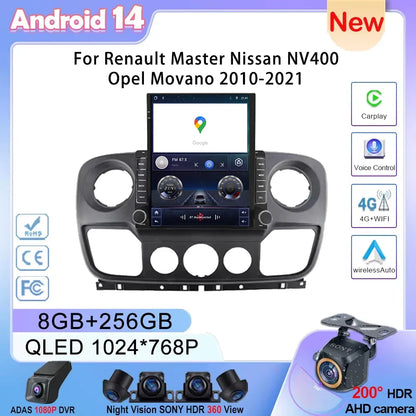 Car Android 14 For Renault Master Nissan NV400 Opel Movano 2010-2021 Navigation Touch Sereen Multimedia Player GPs 2din carplay