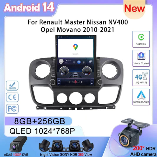 Car Android 14 For Renault Master Nissan NV400 Opel Movano 2010-2021 Navigation Touch Sereen Multimedia Player GPs 2din carplay