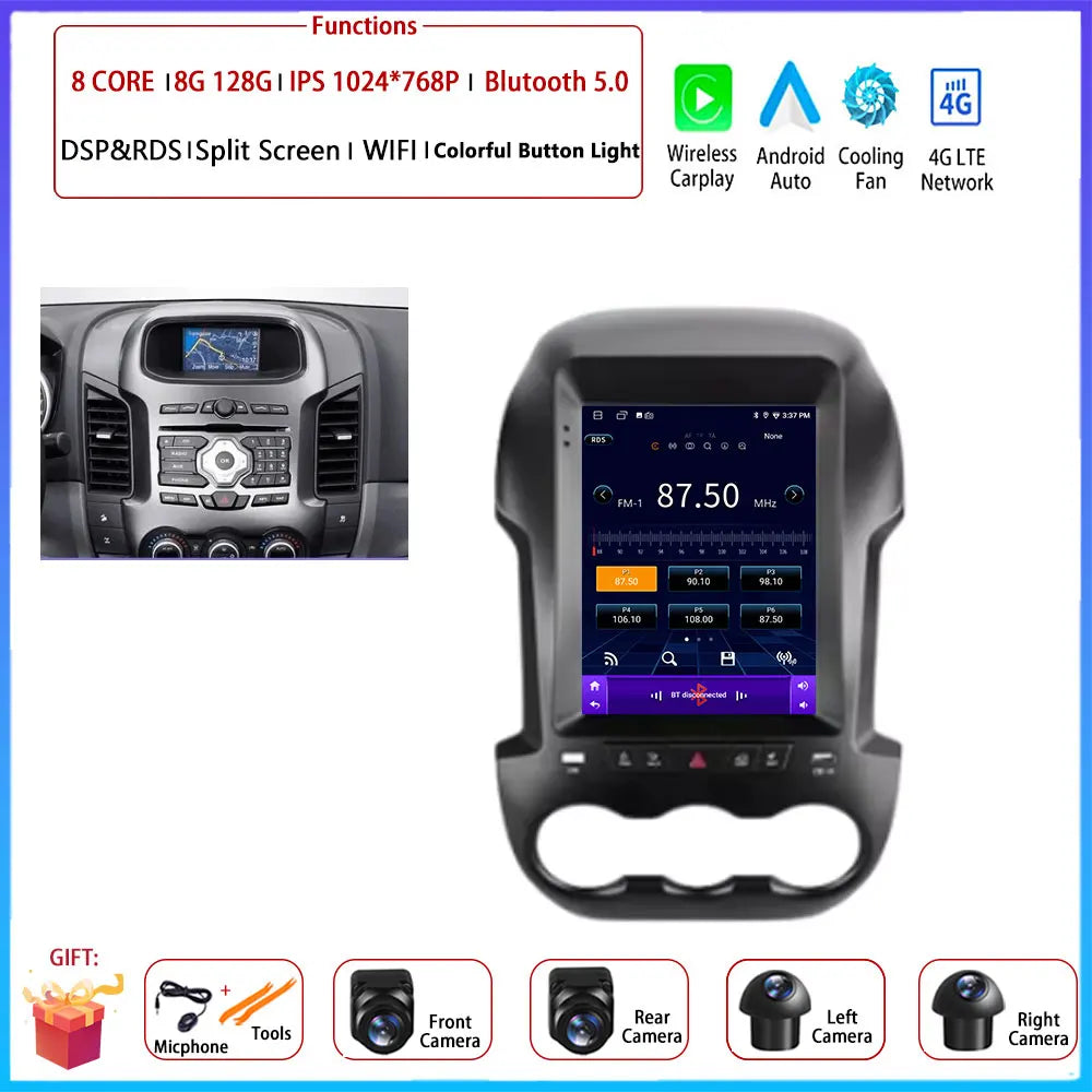 9.7 inch Car Video Radio Player Wireless Carplay DSP Stereo Touch Screen Auto Tools BT  For Ford Ranger 3 2011-2015 AM/FM/RDS