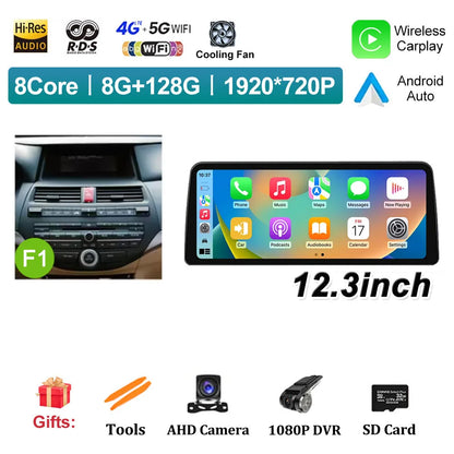 12.3 inch Android 14 for Honda Accord 8 2008 2009 - 2013 Car Multimedia Radio Player Wireless Carplay Monitor GPS Navigation BT