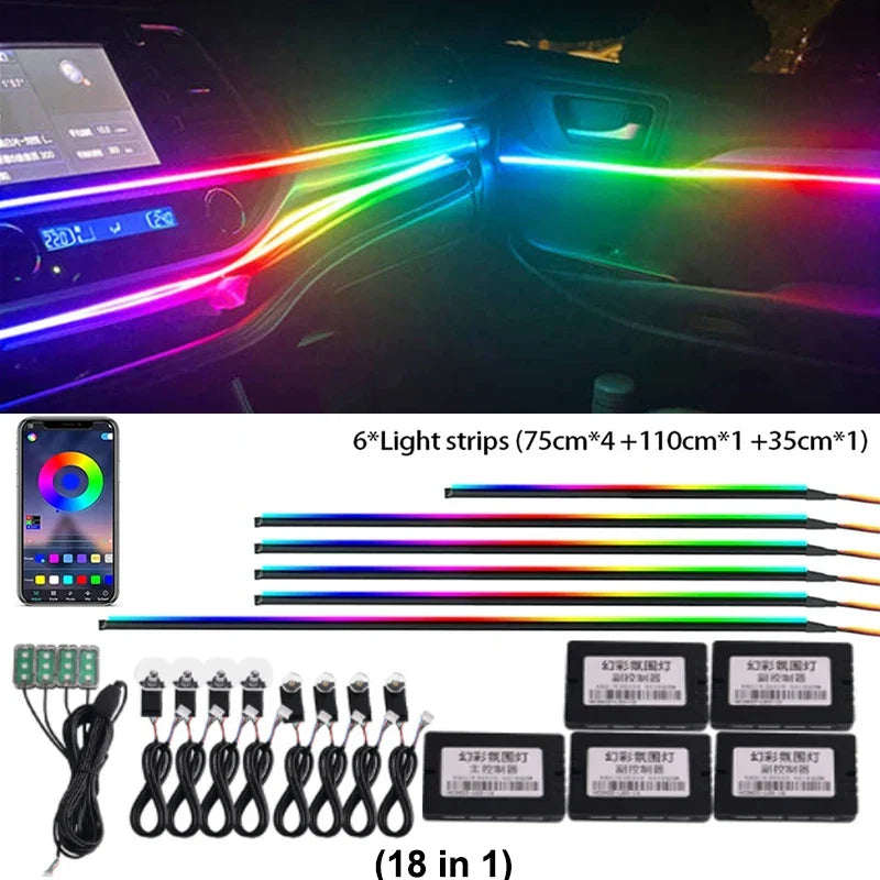 For Toyota Crown Car Interior Mood Ambient Light RGB 64-Color LED Smart Remote Control Atmosphere Lamp Energy Saving Kit