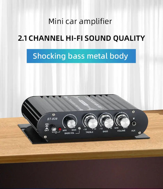 Mini car Amplificador Audio With  Bluetooth5.0  2.1 Channel Supports Input from Mainstream Devices such as DVD, TV, Computer