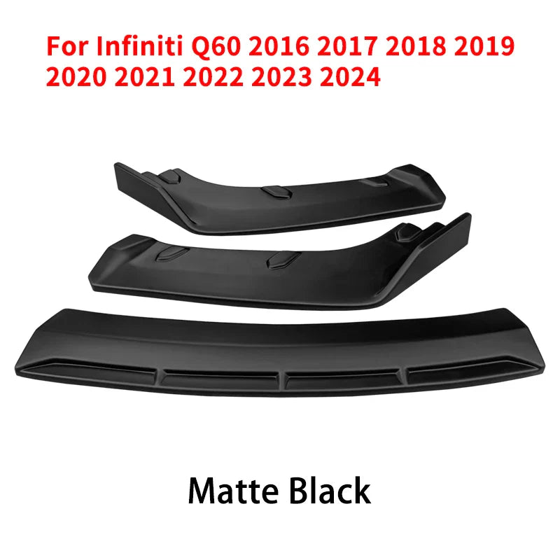 For Infiniti Q60 2016-2024 Car Front Bumper Lip Body Kit Chin Spoiler Diffuser Protector Deflector Guard Carbon Fiber Look ABS