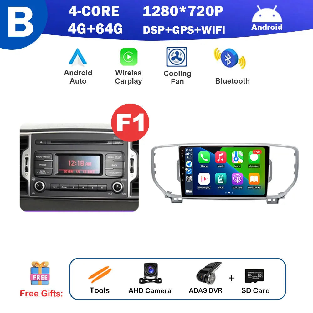9 inch for KIA Sportage 4 QL 2016 2017 2018 Android Auto Navigation GPS Split Screen Wireless Carplay DSP Stereo Bluetooth WiFi