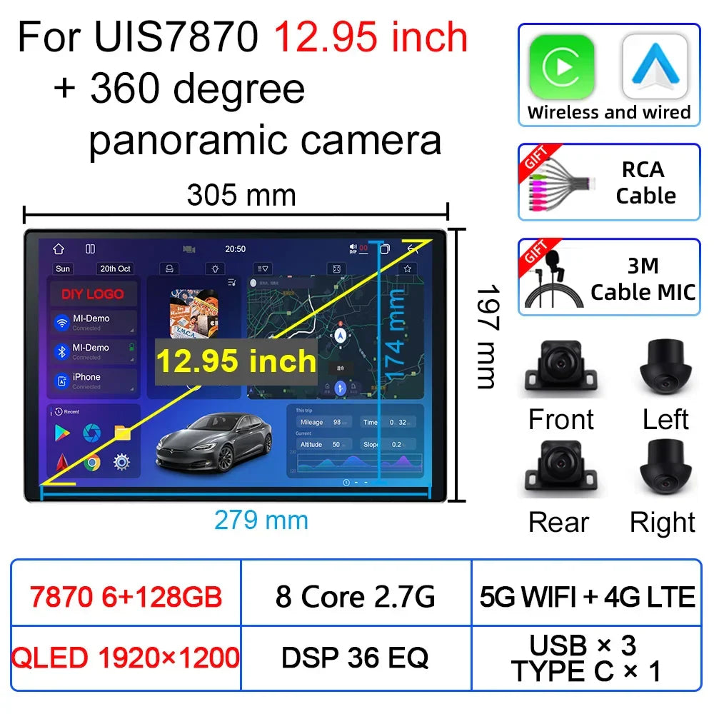 Upgradation UIS 7870 Android 11 13 inch Car Multimedia AI Voice mp5 Palyer gps navigation Carplay Auto Stereo Radio Head Unit
