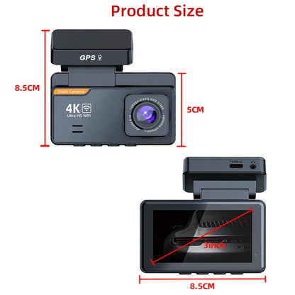 DashCam 4K Mini Car Dvr Video Recorder With GPS WIFI Support Dual Lens 1080P RearView Camera Night Vision Black Box 24h Parking