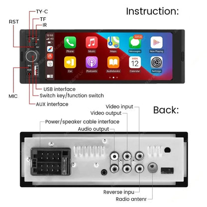 6.86" Wireless CarPlay&Android Auto Universal 1 Din Car Radio,Multimedia Video MP5 Player,FM Stereo Receiver with Camera and BT