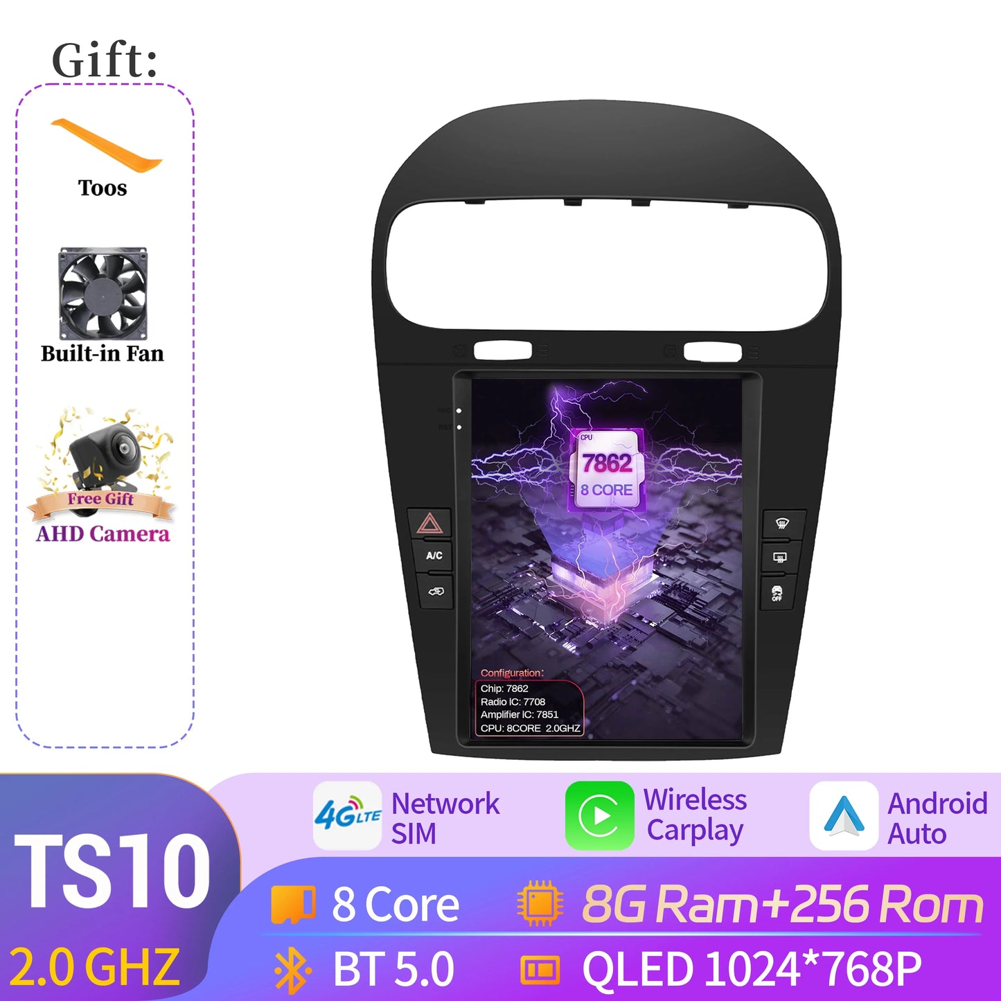 9.7 inch For Dodge Journey Fiat Freemont 2012-2014 Android 14.0 Car Radio Multimedia Navigation Wireless Carplay QLED Screen