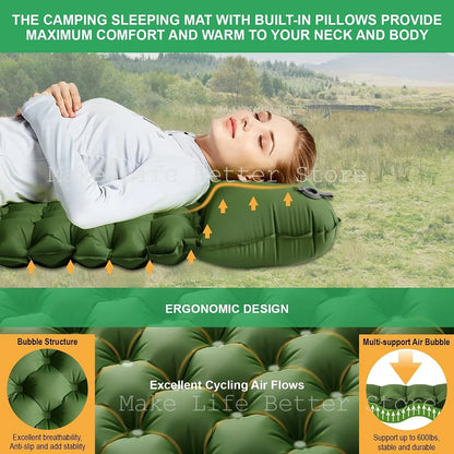 Inflatable Mattress with Built-in Pillow Pump 200x140cm Outdoor Sleeping Bed Vehicle Inflatable Cushion for Summer Beach Mat
