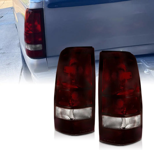 for 1999-2002 Chevy Silverado | 99-2006 GMC Sierra Truck Smoke Red Replacement Brake Tail Lights Pair - Passenger and Driver Sid