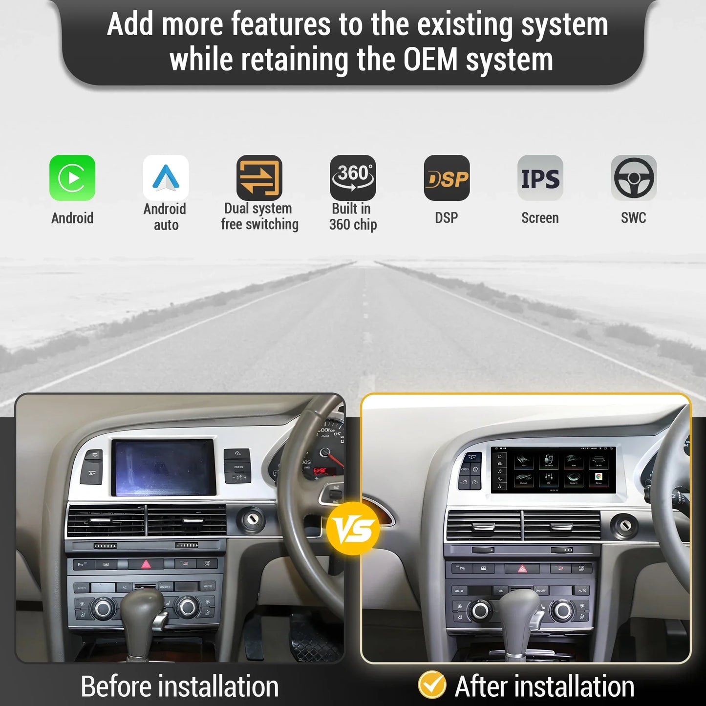 8.8 inch Right Hand Drive Android 14 For Audi A6 C6 2005-2011 Car Radio Wireless BT Carplay Qualcomm Snapdragon 680 Touch Screen