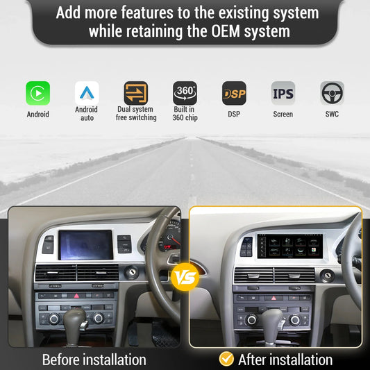 8.8 inch Right Hand Drive Android 14 For Audi A6 C6 2005-2011 Car Radio Wireless BT Carplay Qualcomm Snapdragon 680 Touch Screen