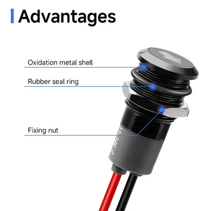 12mm Dashboard Indicator Light 12V Car Turn Signal Trouble Lamp High Beam Metal Waterproof Dash Warning Light with 300mm Wire