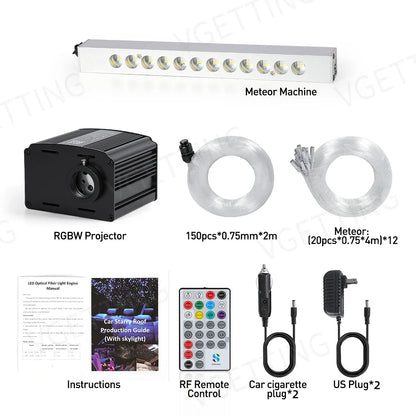 16W Twinkle LED Car Roof Star Light RGBW APP Music Remote Control Starry Sky Ceiling Fiber Optic Interior Atmosphere Decorative
