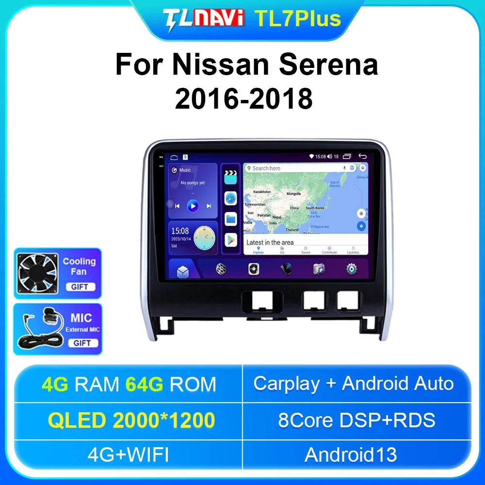 Android Auto Car Radio For 2016 2017 2018 Nissan Serena GPS Navigation System 8G RAM128G ROM Carplay Head Unit Multimedia player