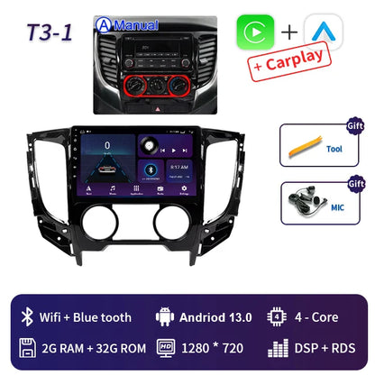 2 Din Android 13 Auto Car Radio Multimedia Video Player Stereo For Mitsubishi L200 5 2015-2019 GPS Navigation Carplay Screen DVD