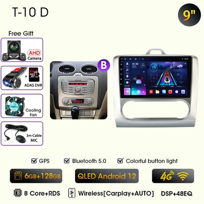 9" Car Radio For Ford Focus 2004 2005 2006 2007 2008 2009 2010 2011 Android12 Multimidia Video Player Head Unit wireless Carplay