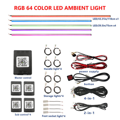 FILIPLI For The MERCEDES-BENZ CLA For 2016 Smart 64 RGB Color Car Ambient Self-Adhesive Light With APP Control Easy To Install