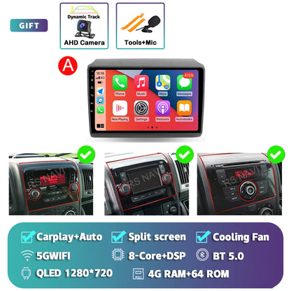 Android 14 Car Radio Carplay Auto GPS Navigation Multimedia Player For Fiat Ducato 2007 - 2015 video Stereo DVD 2 DIN Wifi+4G BT