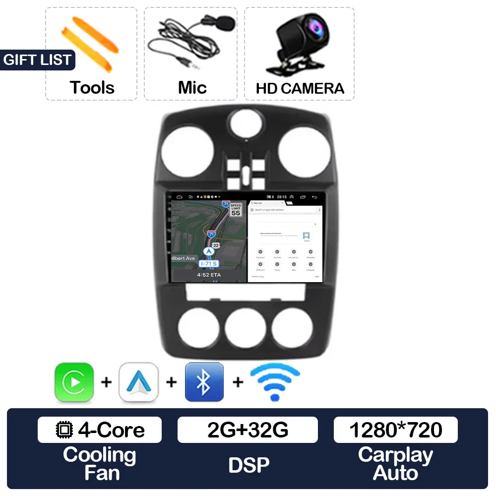 Android 15 Car Radio For Chrysler PT Cruiser 2000 - 2010 GPS NAVI BT 4G LTE 5G WIFI Multimedia Stereo Video Player Qualcomm 2DIN