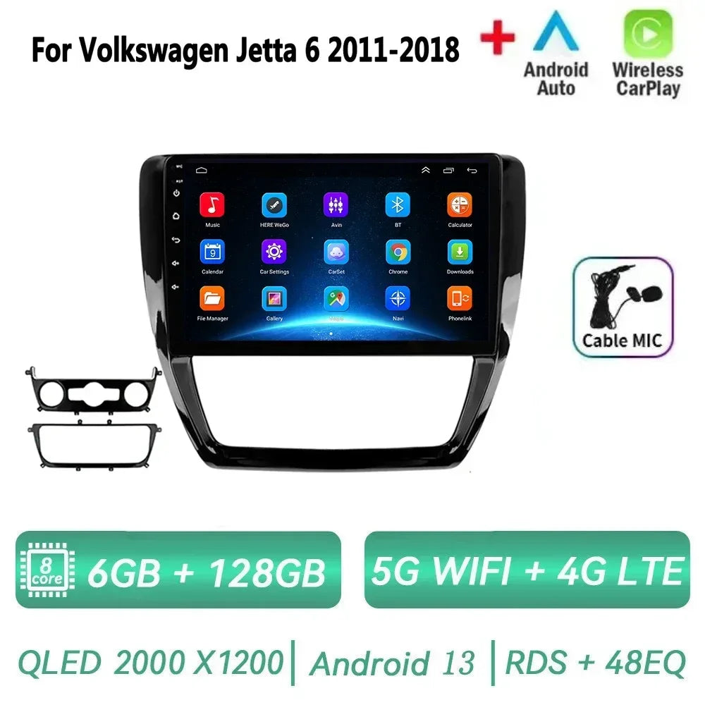 Car Radio for VW Volkswagen Jetta 6 2011-2018 Multimedia 2 Din Android 14 Video Player Navigation GPS DSP Carplay BT Head Unit