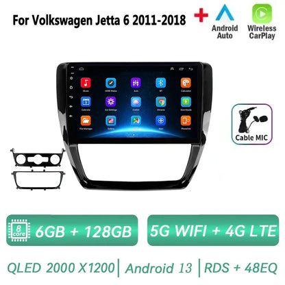 Car Radio for VW Volkswagen Jetta 6 2011-2018 Multimedia 2 Din Android 14 Video Player Navigation GPS DSP Carplay BT Head Unit