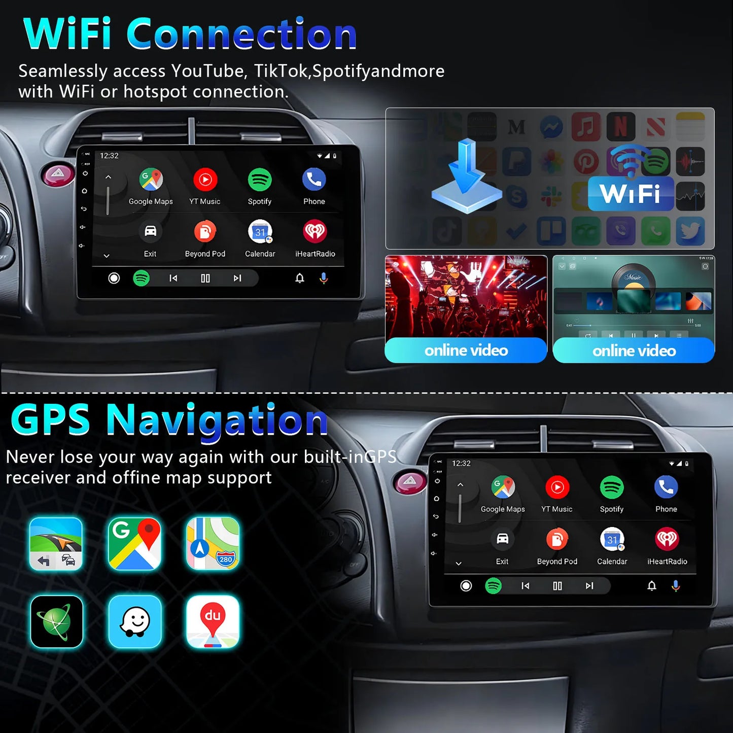 ZoeHong Android 13 Carplay GPS For Honda Civic Hatchback 2006-2011 Car Radio Multimedia Player Navigation GPS 4G Android Auto