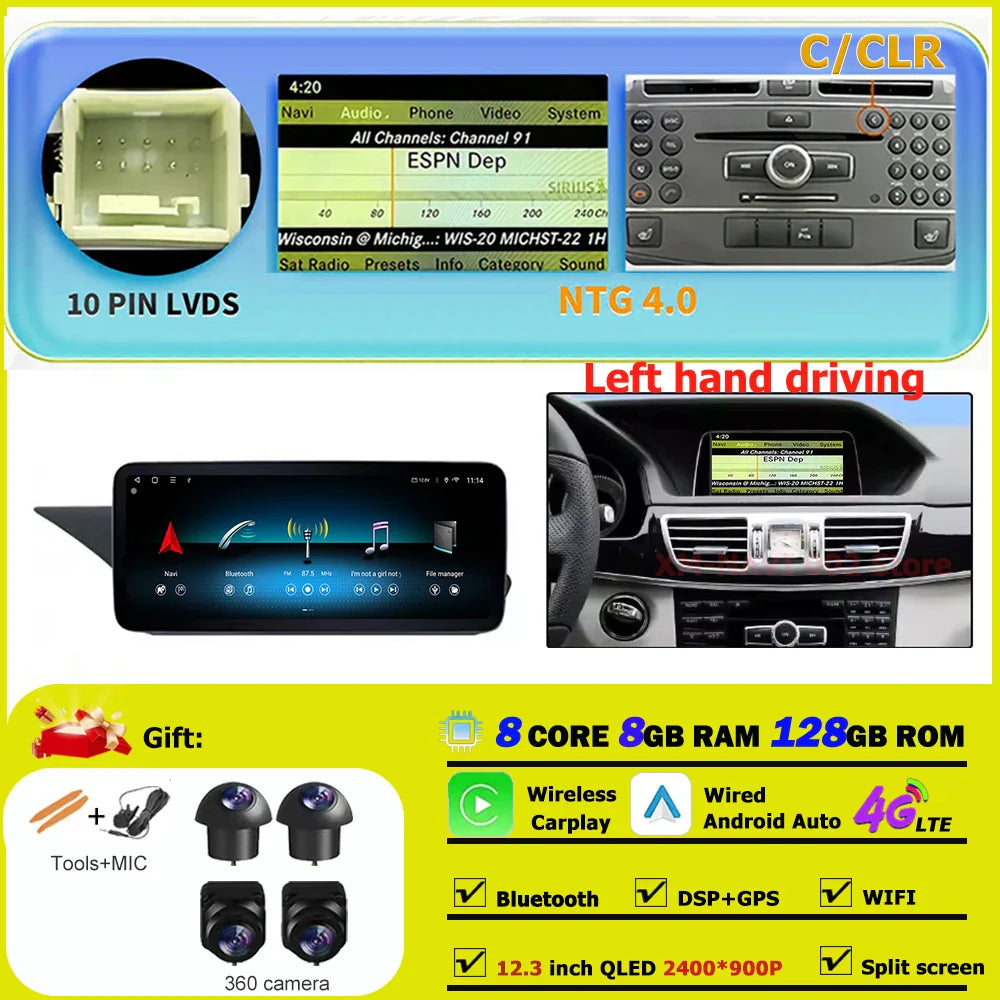 Car Radio Multimedia Android 14 For Mercedes Benz E Class W212 2009-2015 Auto Navigation GPS WIFI 4G Wireless CarPlay DSP Stereo