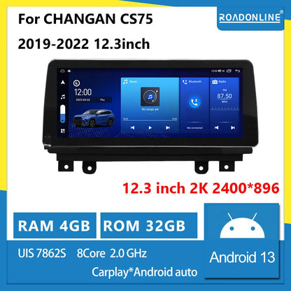 For CHANGAN CS75 2019-2022  Android13 12.3inch 2400*896 2K screen  QLED 8Core 8+256G Car Multimedia Player Stereo Radio