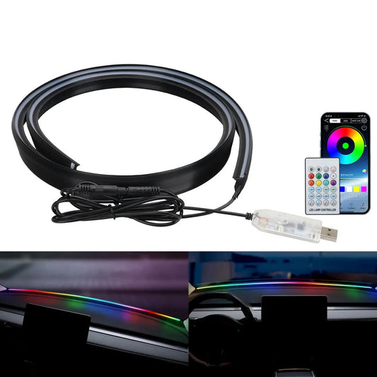 140/150CM LED Car Ambient Light USB Front Windshield Dashboard 64RGB Symphony Interior Acrylic Auto Atmosphere Lamp App Control