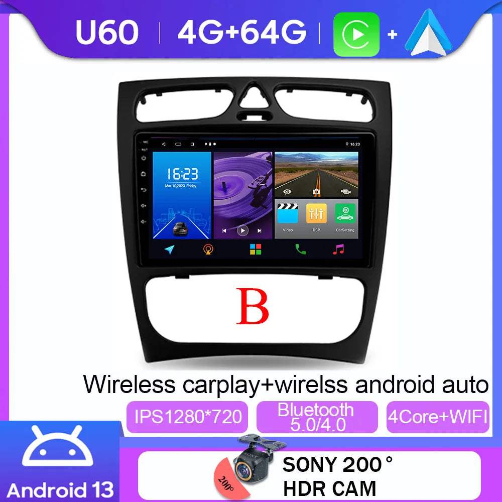 Android 14 wifi+4G Carplay BT Car Radio For Benz W203 W209 C180 C200 C220 C230 2004-2011 Navigation GPS Video Player Multimedia