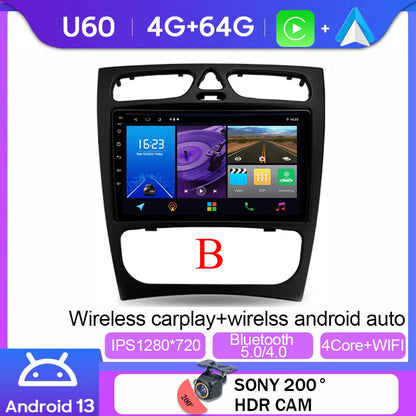 Android 14 wifi+4G Carplay BT Car Radio For Benz W203 W209 C180 C200 C220 C230 2004-2011 Navigation GPS Video Player Multimedia