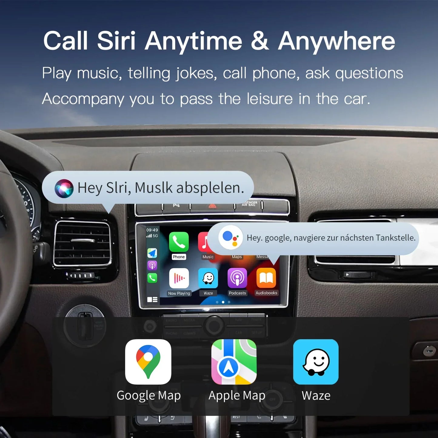 CarPlay wireless Android Auto for Volkswagen Touareg, 8 “ display, mirror, car playback, AirPlay limitation, RNS850, 2010-2018