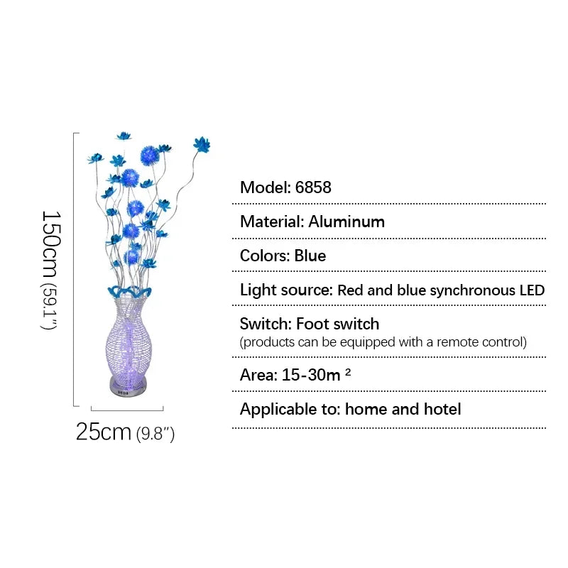 86LIGHT Nordic Blue Floor Lamp Modern Art Living Room Bedroom Hotel  Aluminum Wire LED Originality Flower Light