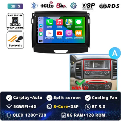 Android 15 Car Radio Stereo QLED Screen For Ford Ranger 2015 2016 2017 2018 2019-2022 GPS Multimedia Carplay Autoradio Head unit