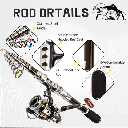 Carbon Lure Rod Wheel Set Sea Fishing Rod Telescopic Fishing Rod Rotating Reel Travel Fresh Water Fishing Set