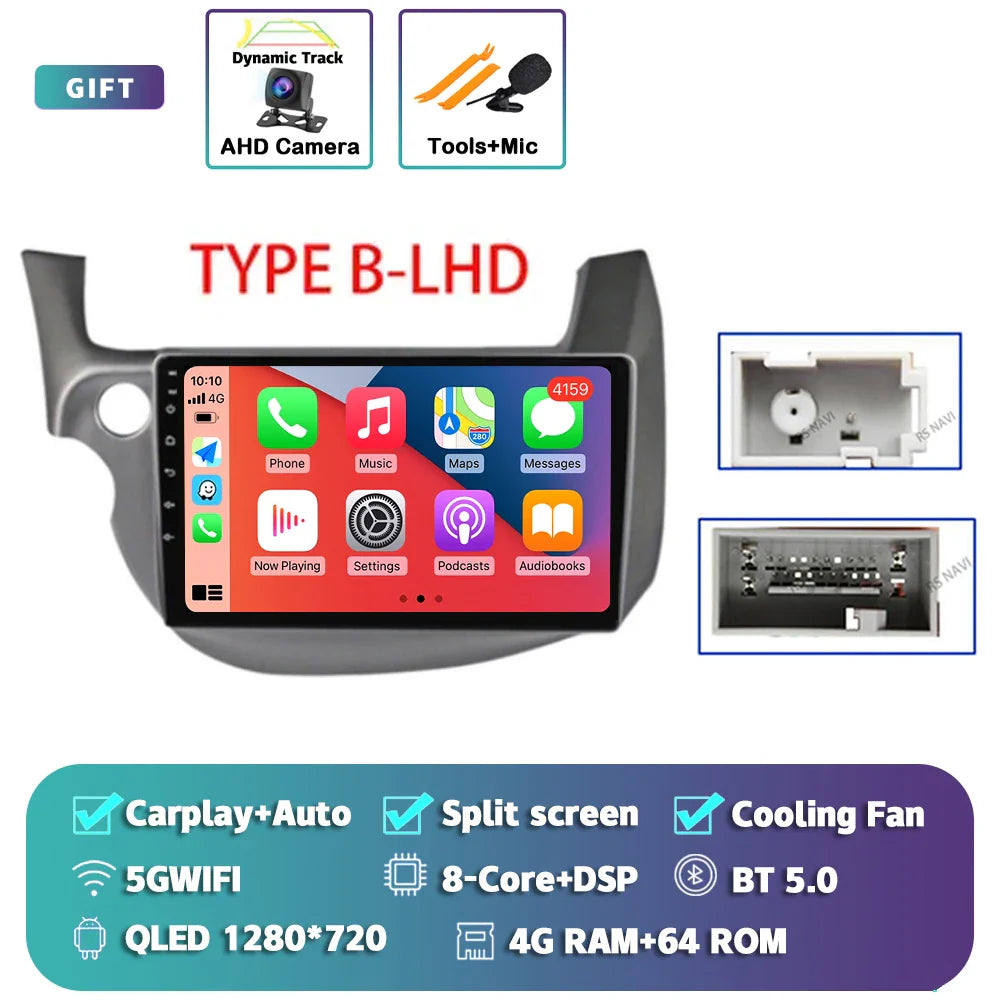 Android 14 Carplay Auto Car WIFI+4G Radio Multimedia Player For HONDA FIT JAZZ 2007 - 2013 Autoradio GPS Stereo 2din Head Unit
