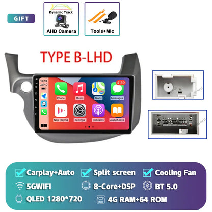 Android 14 Carplay Auto Car WIFI+4G Radio Multimedia Player For HONDA FIT JAZZ 2007 - 2013 Autoradio GPS Stereo 2din Head Unit