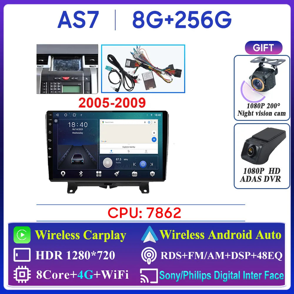 Car Radio Carplay For Land Rover Range Sport 2005 2006 2007 2008 2009  Multimedia Player GPS Navigation Android Auto 5G Wifi
