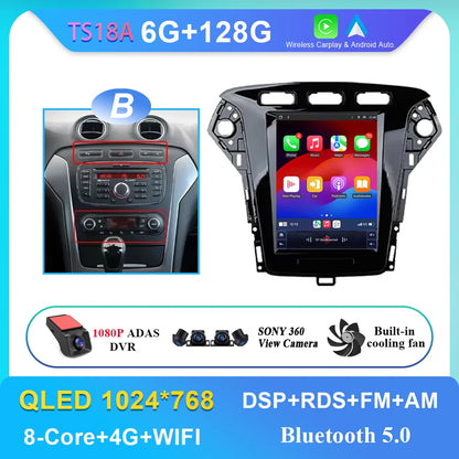 9.7 Inch Android 14 Car Radio Stereo Multimedia Player For Ford Mondeo MK4 2011 - 2013 Auto GPS Navigation wireless carplay DVD