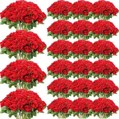 500 Pcs Artificial Silk Roses Flowers with Long Stem Bridal Wedding Bouquet for Garden Home Party Gifts Favor Decoration