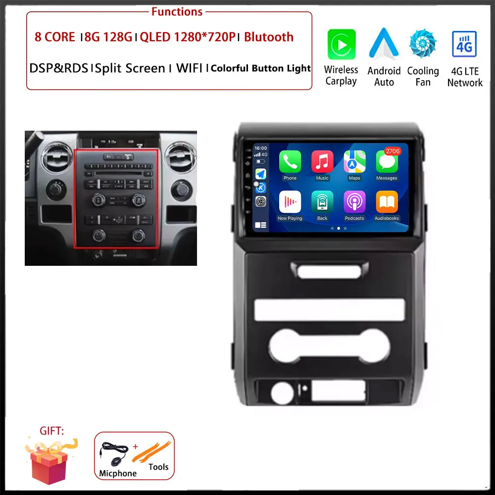 For Ford F150 P415 Raptor 2008 - 2014 Car FM/AM DSP 4G Android OS Carplay Auto WIFI  Radio Stereo Multimedia Player 2din BT 5.0