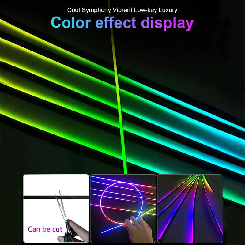 Car Symphony Ambient LED Lamp Strips Remote App Control Auto Interior Accessories 64 RGB Rainbow Atmosphere Acrylic Lights 22in1