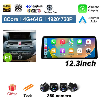 12.3 inch Android 14 for Honda Accord 8 2008 2009 - 2013 Car Multimedia Radio Player Wireless Carplay Monitor GPS Navigation BT
